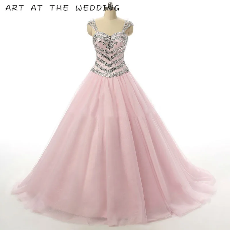 Pink Ball Gown Long Beading Quinceanera 