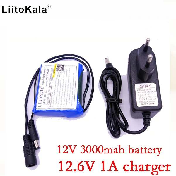 Liitokala 12V 3000mAh battery pack Li ion recargable y La C Mara de CCTV cargador+1A charger-animated-img