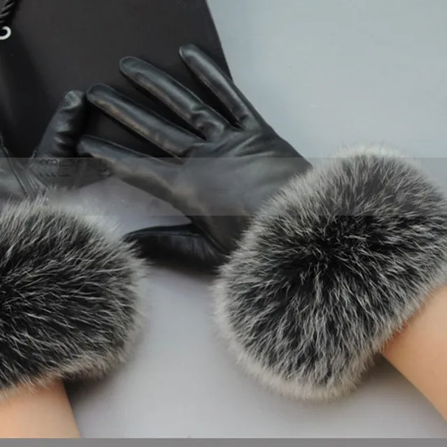 womens leather gloves with fur trim