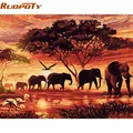 Ruopoty פילים נוף DIY ציור דיגיטלי לפי מספרים אמנות קיר מודרנית ציור קנבס מתנה ייחודית לעיצוב הבית 60x75 ס"מ
