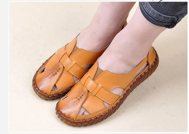 2019 Summer Genuine Leather Handmade Ladies Shoe Leather Sandals Women Flats Retro Style Mother Shoes