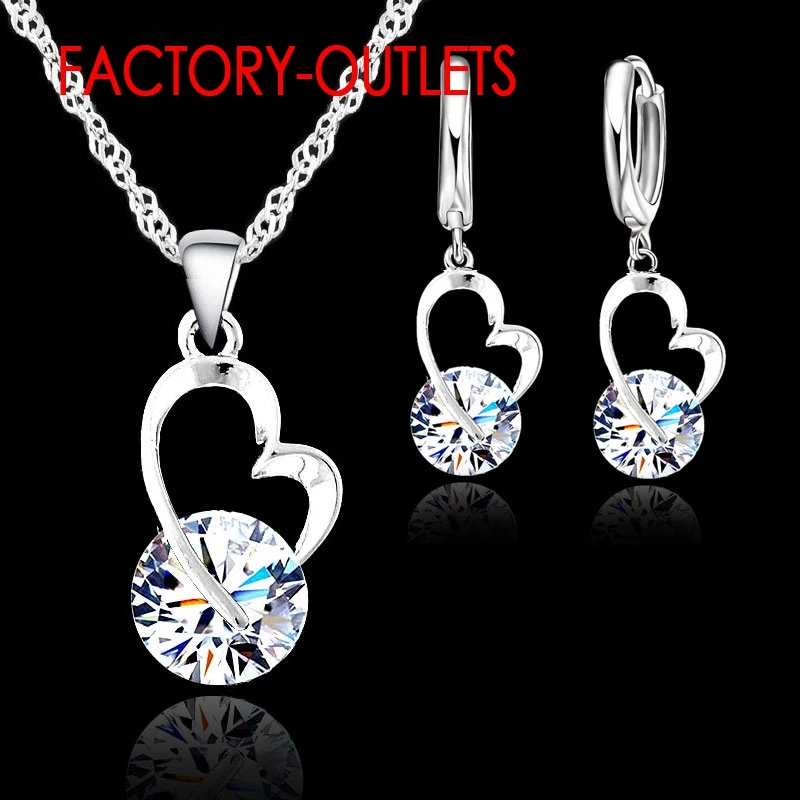 925 Silver Needle Bridal Jewelry Sets Fashion Jewelry Romantic Heart Shape Round Crystal Women Girls Engagement Anniversary-animated-img