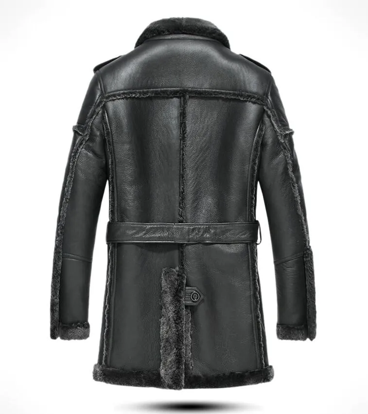 long section Fur one Male leather coat