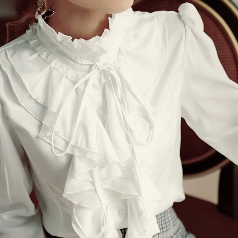 Ruffled Retro royal Blouse Shirt 