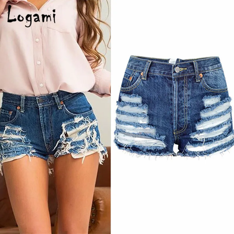 High Waist Zipper Back Ripped Denim 