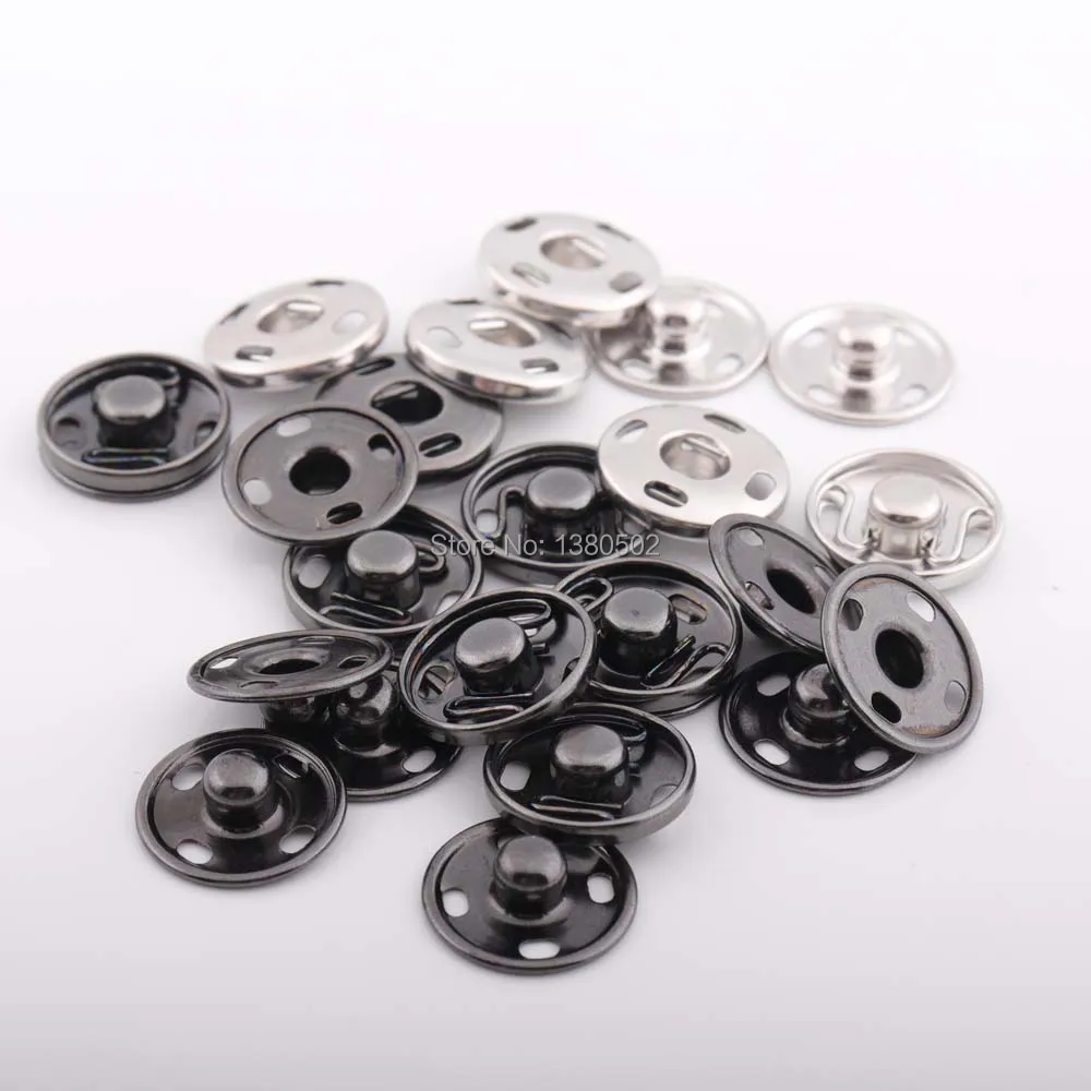 10/50Set 10-21mm Metal Sew-on Snap Buttons Black Silver Color DIY Sewing  Clothing Snap