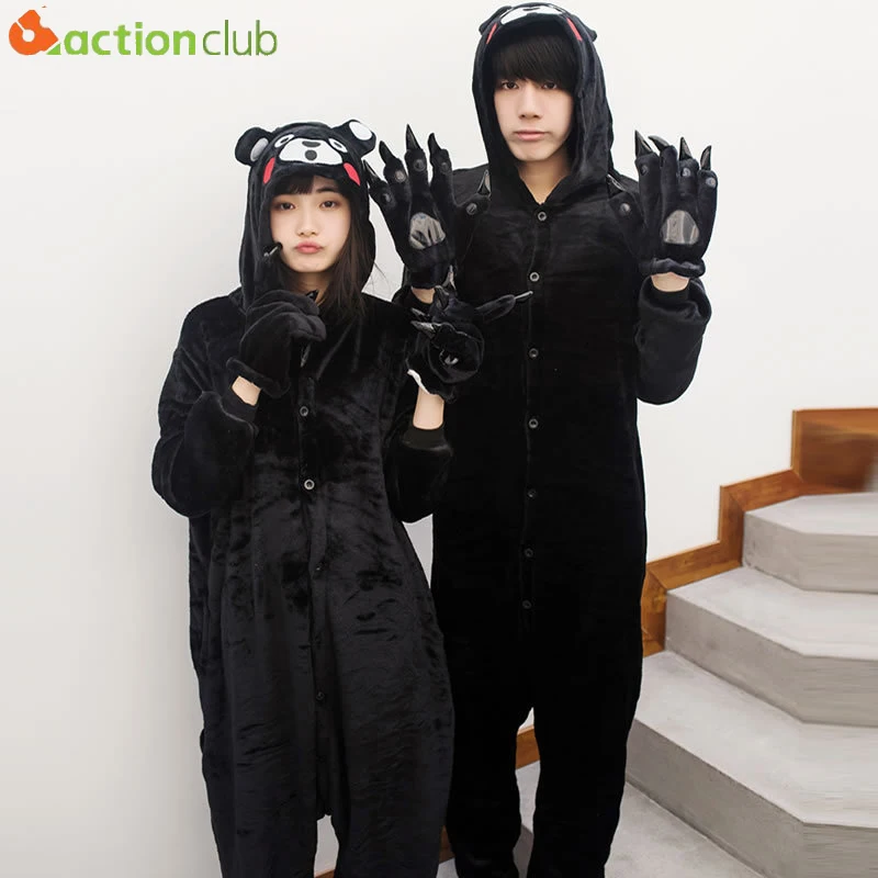 Προϊόν - ACTIONCLUB Hot Anime Pijama Halloween Costumes Black Bear Pajamas  for Adults Couple Hooded Onesie Sleepwear Jumpsuit