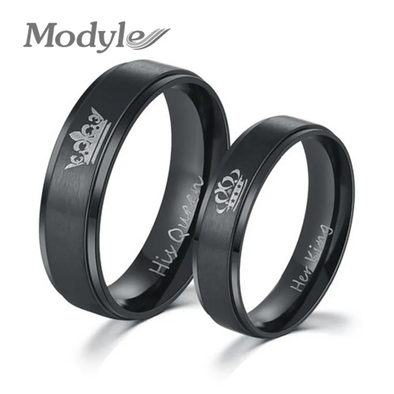 Modyle 2023 New Fashion DIY Couple Jewelry Her King and His Queen Stainless Steel Wedding Rings for Women Men-animated-img