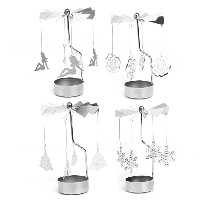 Rotary Spinning Tealight Candle Metal Tea light Holder Carousel Home Decor Christmas Gift-animated-img