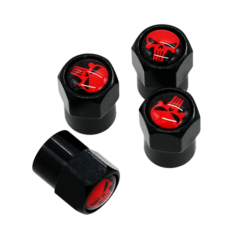 HAUSNN Punisher White/Red Skull Logo Valve Caps Car Wheel Tires Accessories Stems Covers Auto Styling For Ford Toyota Audi VW-animated-img