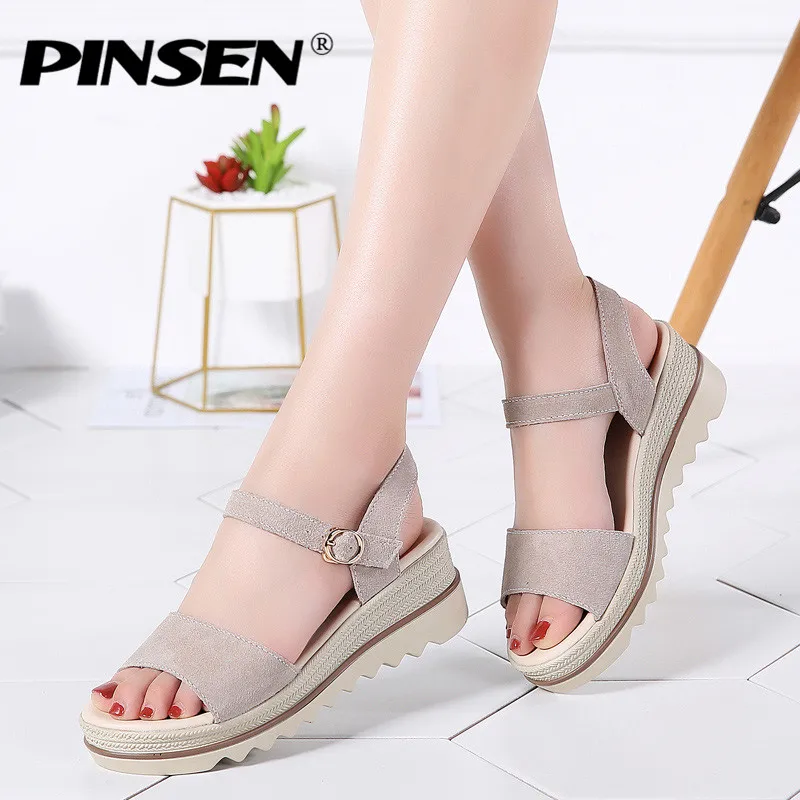 Acquistare Scarpe da donna | PINSEN 2020 New Women Sandals Black Flat  Sandals Wedges Heel Summer Women Open Toe Platform Sandalias Ladies  Sandalias mujer