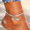 17KM Vintage Star Elephant Anklets Bracelet For Women Boho Pendant Double Layer Anklet Bohemian Foot Jewelry Gift Drop shipping
