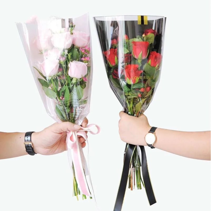 Single Rose Bouquet Wrapping OPP Custom Printed Plastic Flower
