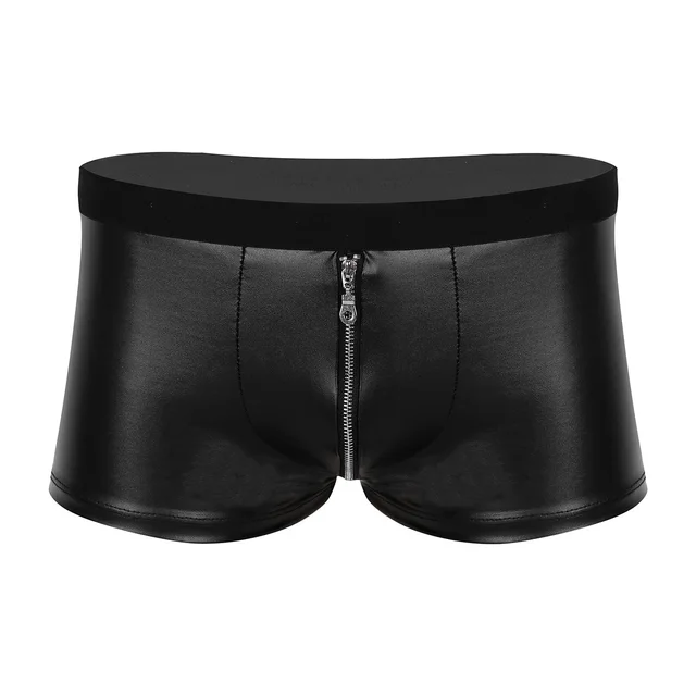 Купить Экзотическая одежда Mens Sexy Latex Zipper Crotch Panties Faux Leather Jockstraps 4506