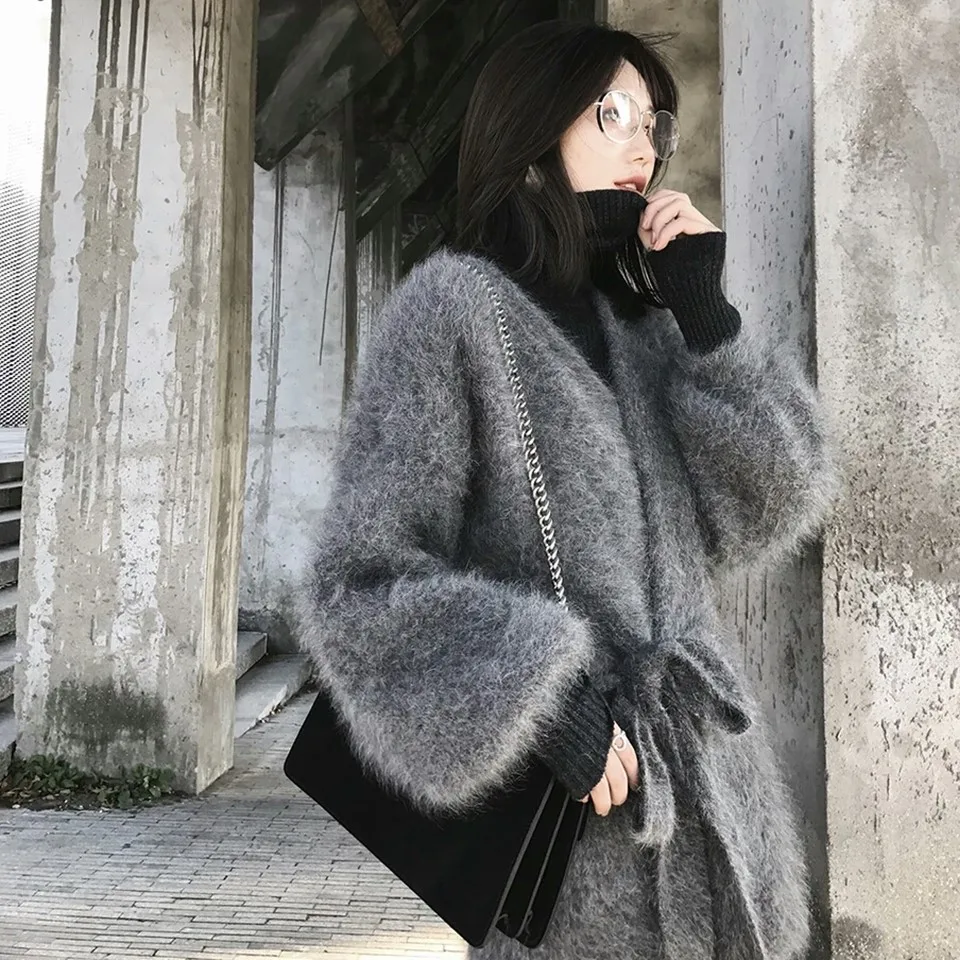 Women Mink Cashmere Sweater Cardigan 