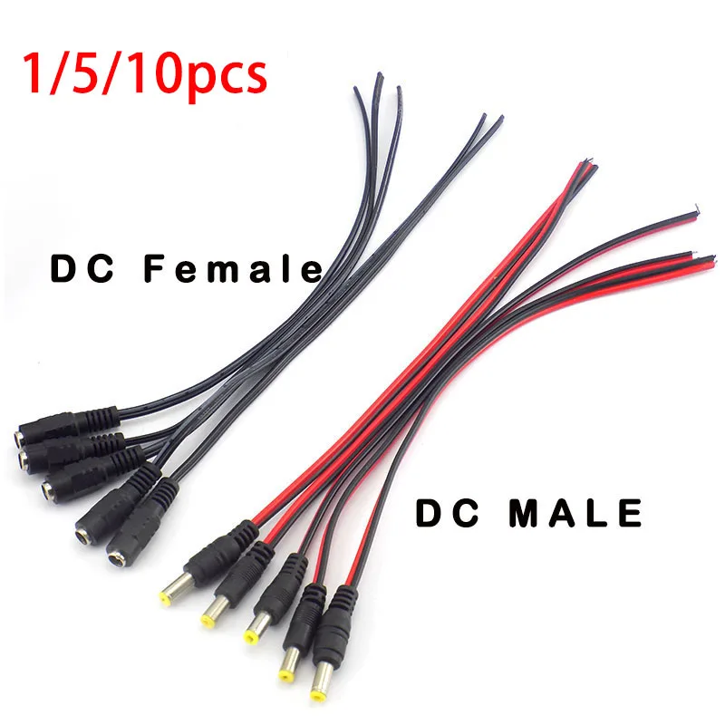 5pcs 5.5x2.1 Mm Male Or Female Plug 12V DC Power Pigtail Cable Jack For  CCTV Camera Connector Tail Extension 12V/24V DC Wire