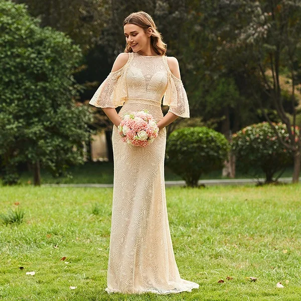 Tanpell champagne bridesmaid dress lace 