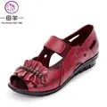 Muyang Mie Mie Summer נעלי נשים אישה סנדלים שטוחים מעור אמיתי סנדלי בוהן פתוחים מזדמנים סנדלי נשים
