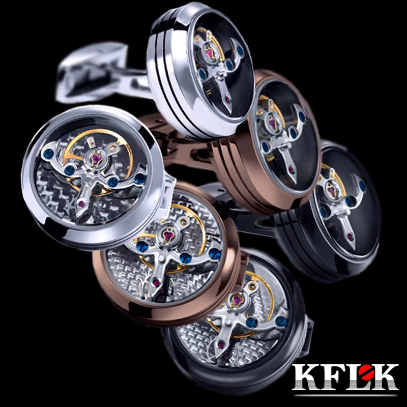KFLK jewelry shirt cufflink for mens Brand cuff button watch Mechanical movement cuff link high quality Tourbillon guests-animated-img