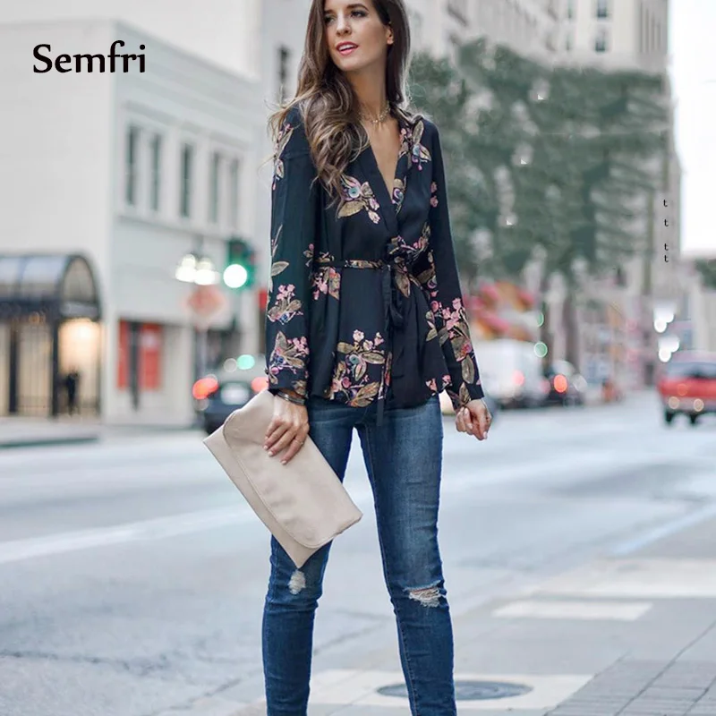 Semfri Blouse Women Black Kimono Shirt 