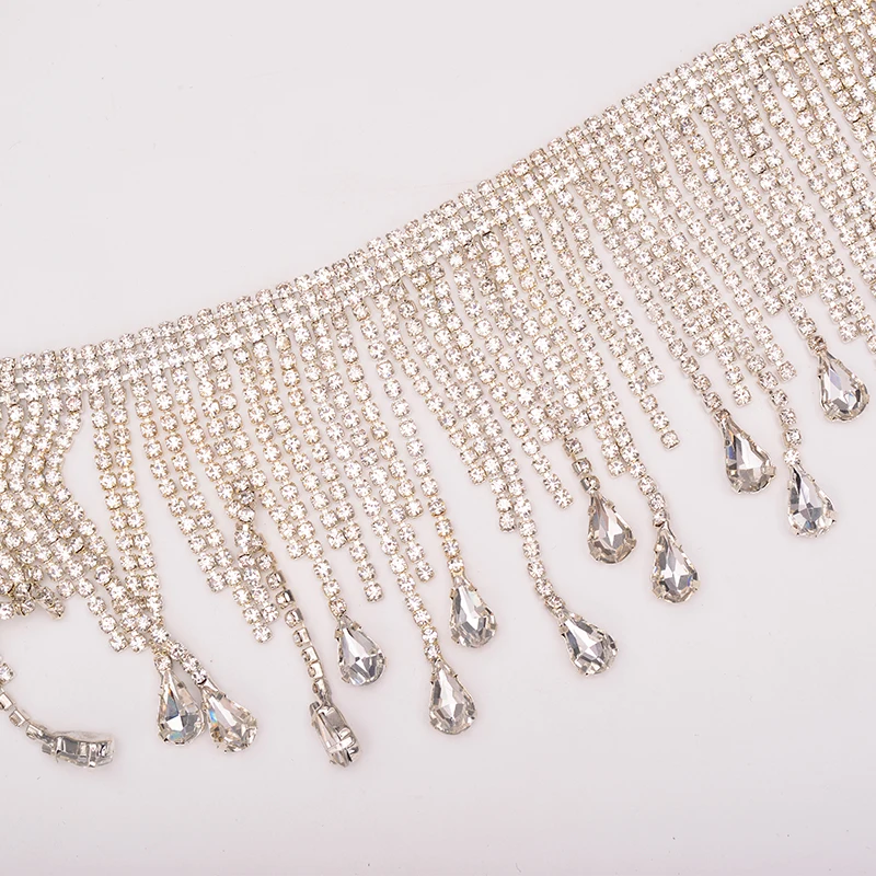 1 yard Super long tassel crystal style rhinestone fringe trim sew