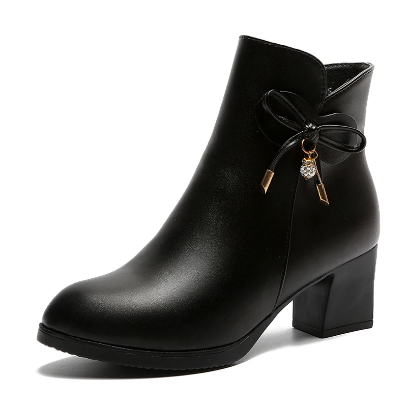 womens black leather ankle boots high heel