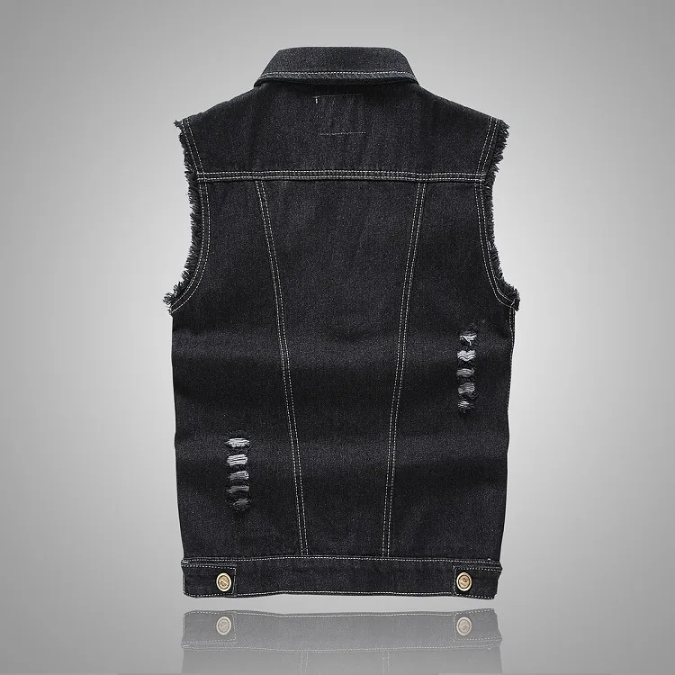 Plus Size Ripped Black Denim Vest Mens 