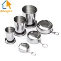 Stainless Steel Camping Folding Cup Portable Outdoor Travel Demountable Collapsible Cup With Keychain 60ml 150ml 250ml
