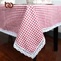BeddingOutlet Tablecloth Plaid Brown Pink Table Cover Lace Edge Dining Cotton Linen Table Cloth High Quality Home Decoration