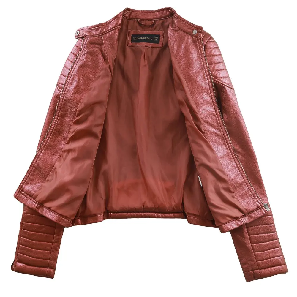 red pleather coat