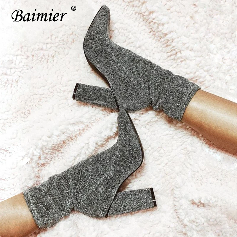 Baimier Luxury Silver Bling Women Sock 