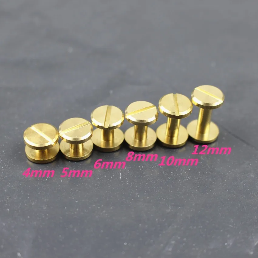 10Sets/20Pcs Luggage Leather Metal Craft Flat Belt Screws Nail Rivets Brass  Gold Silver Solid Female Rivet Slotted Stud Head