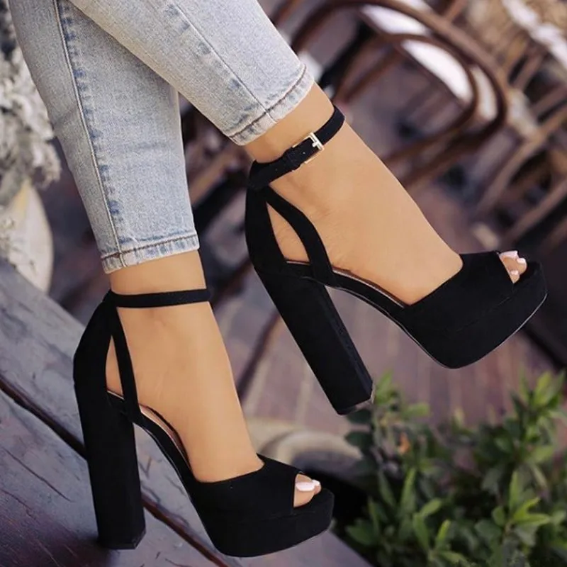 ankle strap closed toe platform heels