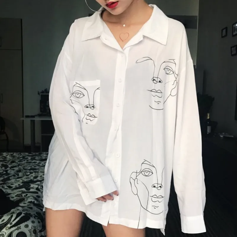 White printed shirt women's Clearance