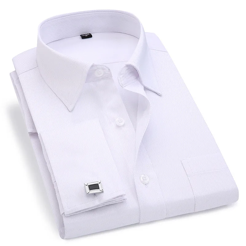 Men French Cuff Dress Shirt 2022 New White Long Sleeve Casual Buttons Shirt Male Brand Shirts Regular Fit Cufflinks Included 6XL-animated-img