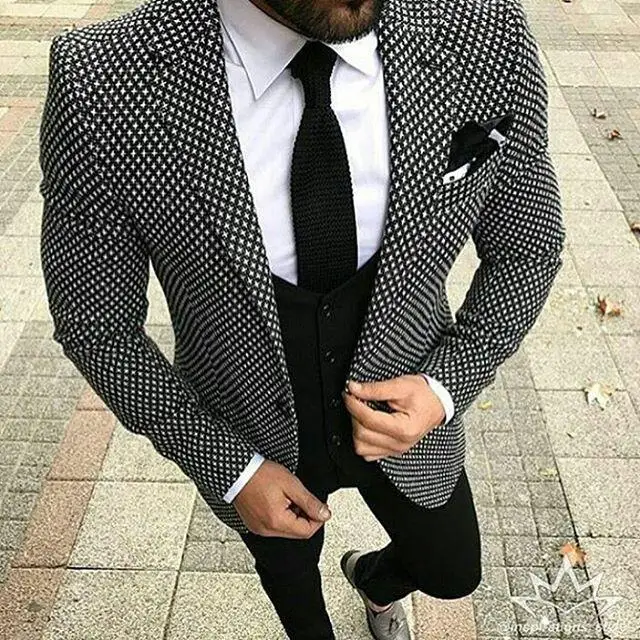 slim fit black and white suit