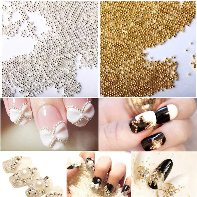 3D Mini Caviar Nail Beads Gold Silver Stainless Beads 0.4-1.2mm Tiny Balls  Metal Charms Jewelry Nail DIY Manicure Decoration