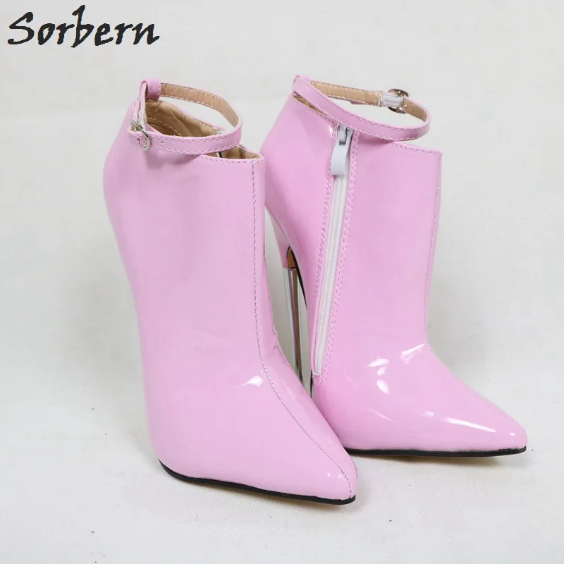 Sorbern Pink Shiny Ankle Boots 