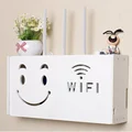 Smiley Face White Wood-Plastic Board Wireless Wifi Router Organizer For Home Office Store Cable Storage Box Small Medium preview-1