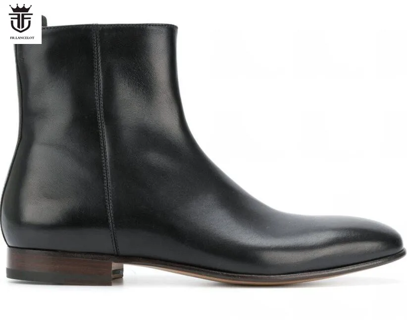 real leather black ankle boots