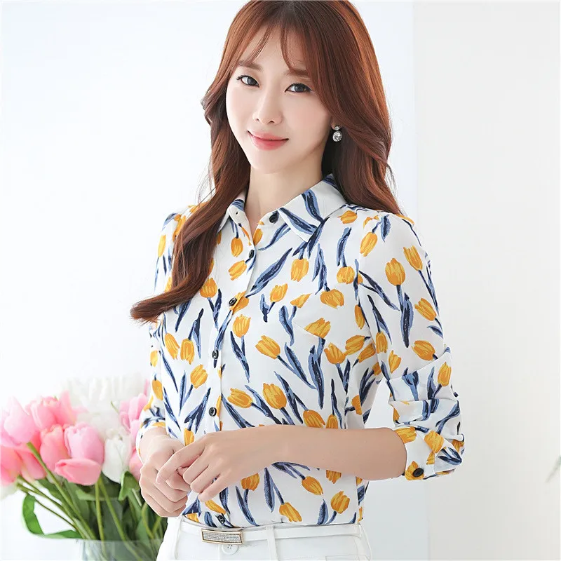 Navy Blouses Small Flower Blusas Femininas