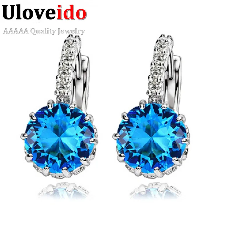 8 Colors Silver Pink Blue Crystal Large Crystal Earrings with Stones Cubic Zirconia Women's Earings Boucle D'oreille Femme DML49-animated-img