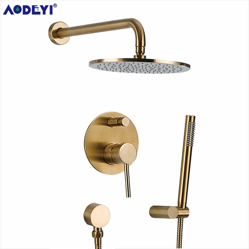 Купить Сантехника | Brushed Gold Solid Brass Bathroom Shower Set ...