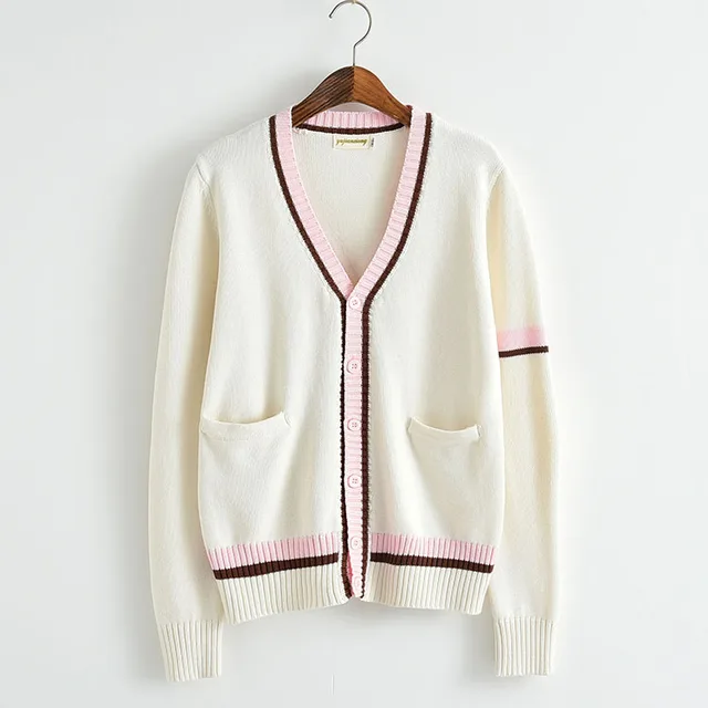 Pink color bars Knitted cotton sweater 
