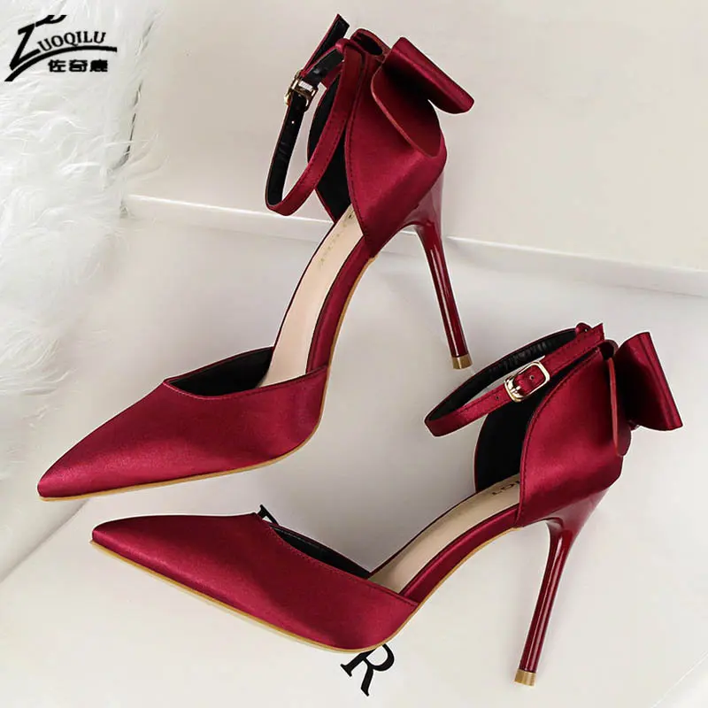 Bow Red High Heels Women Shoes Satin 