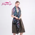 Jinjin.qc אופנה כותנה בוהמיה גיאומטרי צעיף ציצית פשמינה עם צעיפים צעיפים וצעיפים לנשים femme foulard