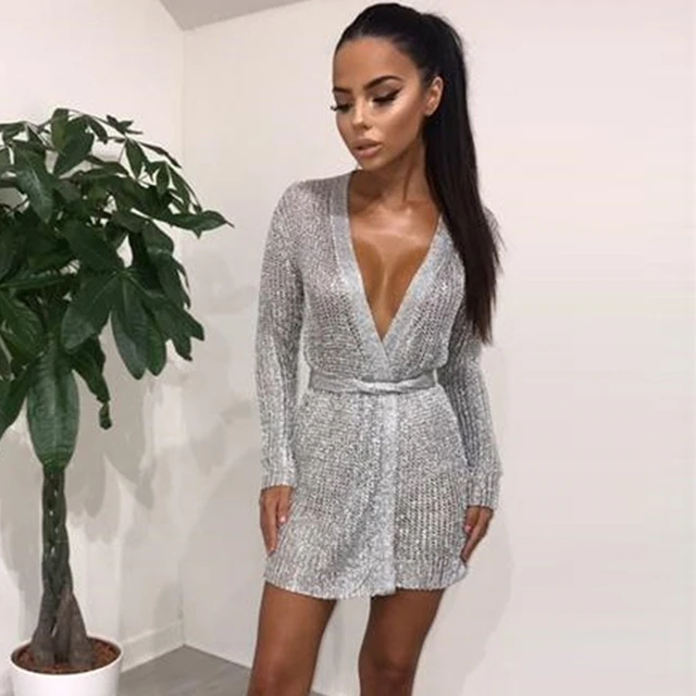 Bigsweety Cardigan Style Tie Wrap Dress 