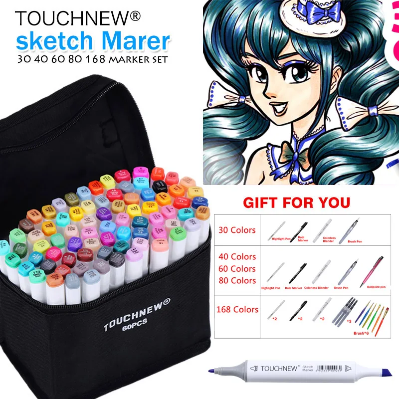 12-80 Colors/Bag Art Marker Alcohol Felt Pen Dual Tips Manga