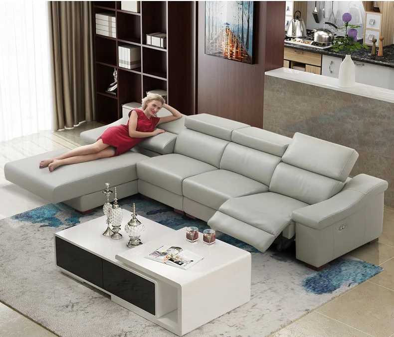 suede sectional couch with recliner