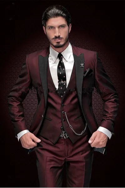 burgundy satin suit